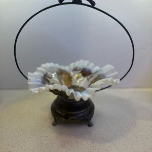 Beautiful Early 1920/30s Fenton Glass Opalescent Silver Plated Bridal Bowl